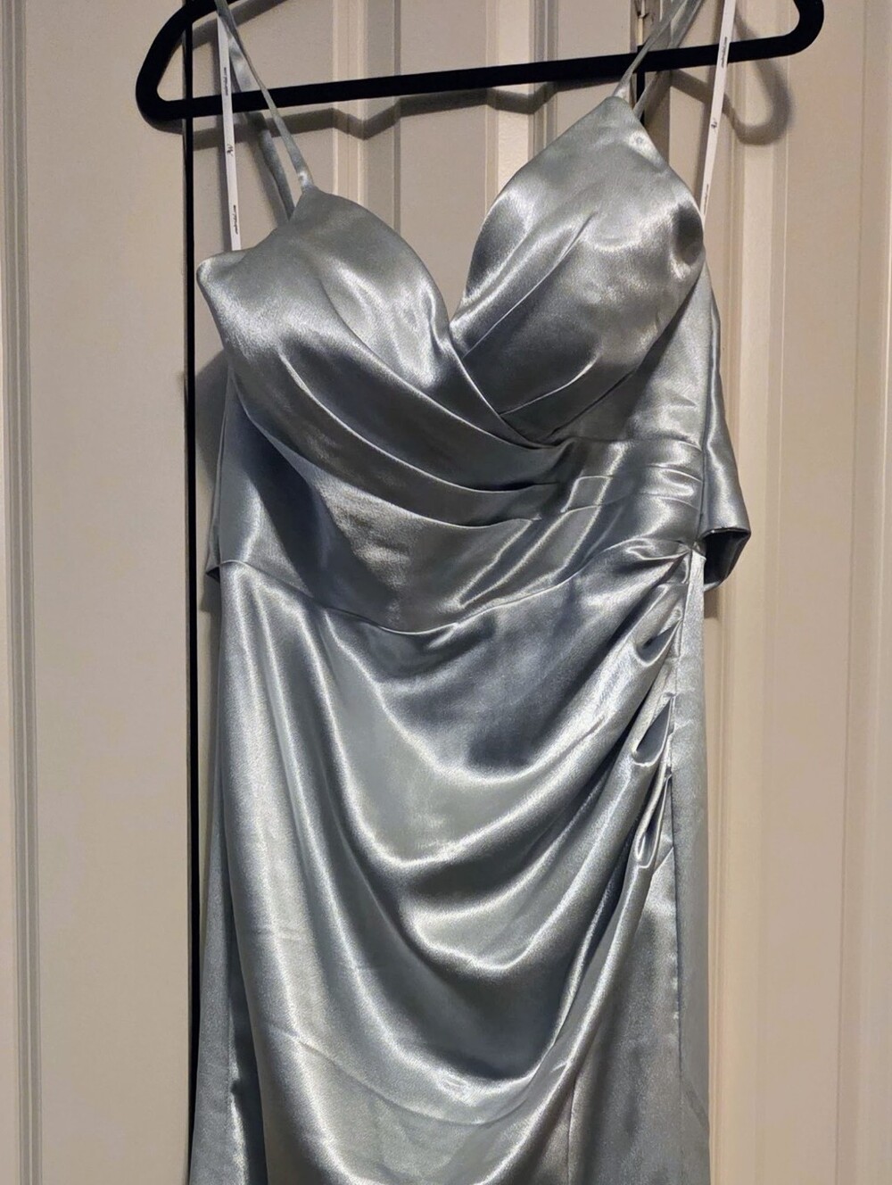 Spaghetti Strap Satin Bridesmaid Dress in Sage Green